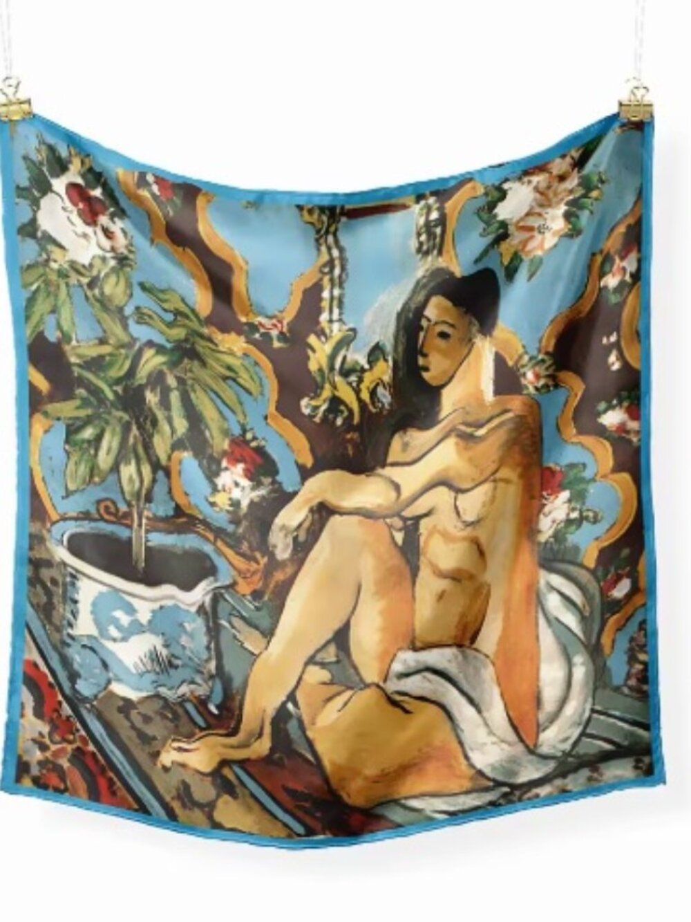 Matisse Inspired Silk Feel Square Scarf Seated Nude Art 20.75" x 20.75" NEW